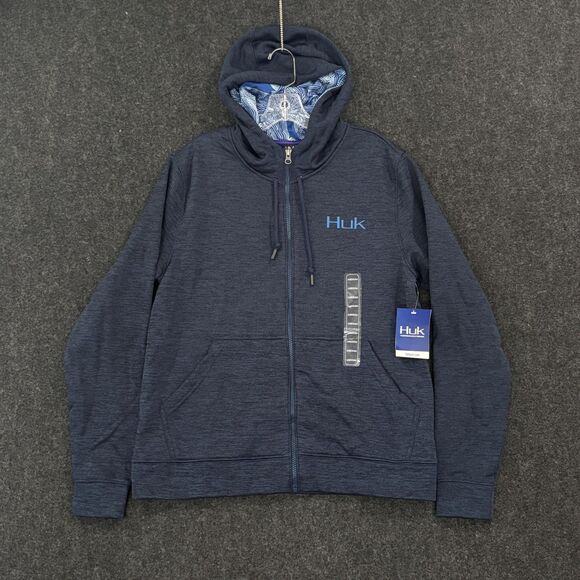 Huk Hull Hoodie Jacket Men's Medium Blue Fleece Full Zip Performance Fishing - Picture 1 of 10